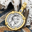 Roman Empire Silver Denarius Coin of Antoninus Pius, the Protector 152 AD 14K Gold Pendant