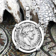 Roman Empire Silver Denarius Coin of Antoninus Pius, the Protector 139 AD 14K White Gold Pendant