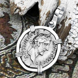 Roman Empire Silver Denarius Coin of Antoninus Pius, the Protector 139 AD 14K White Gold Pendant