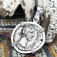 Roman Empire Silver Denarius Coin of Antoninus Pius, the Protector 152 AD 14K White Gold Pendant