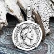 Roman Empire Silver Denarius Coin of Antoninus Pius, the Protector 143 AD 14K White Gold Pendant