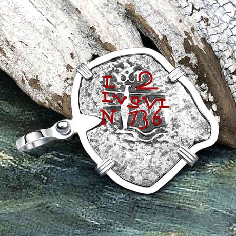 Heart Shaped Princess Louisa Shipwreck Dated 1736 2 Reale Piece of Eight Sterling Silver Pendant