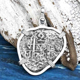Heart Shaped Princess Louisa Shipwreck Dated 1739 2 Reale Piece of Eight Sterling Silver Pendant