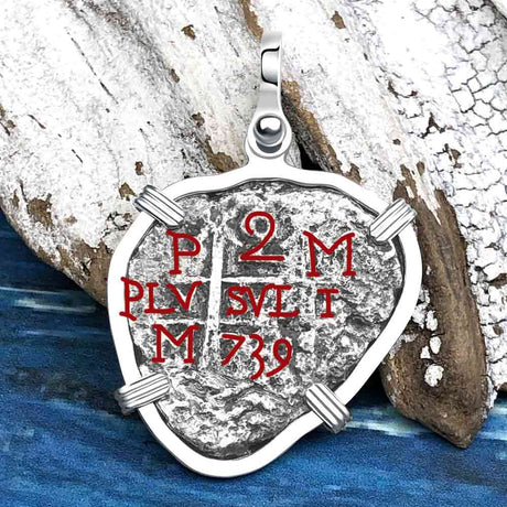 Heart Shaped Princess Louisa Shipwreck Dated 1739 2 Reale Piece of Eight Sterling Silver Pendant