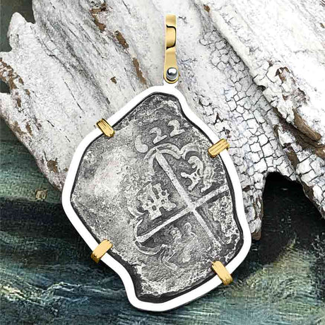 Rare Dated 1622 Sao Jose 8 Reale Pirate Era Shipwreck Coin 14K Gold & Sterling Silver Pendant