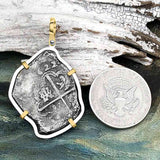 Rare Dated 1622 Sao Jose 8 Reale Pirate Era Shipwreck Coin 14K Gold & Sterling Silver Pendant