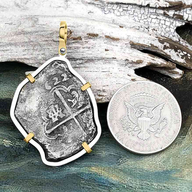 Rare Dated 1622 Sao Jose 8 Reale Pirate Era Shipwreck Coin 14K Gold & Sterling Silver Pendant