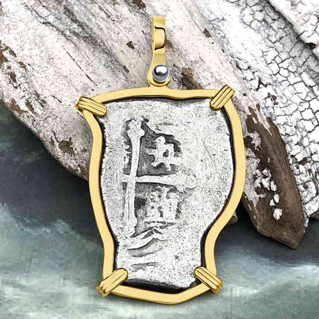 1715 Fleet Shipwreck Golden Age of Piracy Spanish 4 Reale Piece of 8 14K Gold Pendant