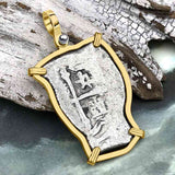 1715 Fleet Shipwreck Golden Age of Piracy Spanish 4 Reale Piece of 8 14K Gold Pendant