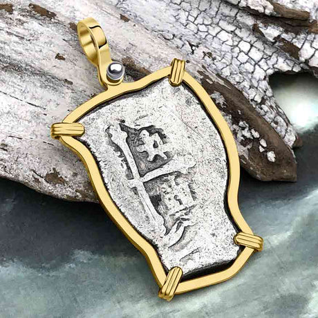 1715 Fleet Shipwreck Golden Age of Piracy Spanish 4 Reale Piece of 8 14K Gold Pendant