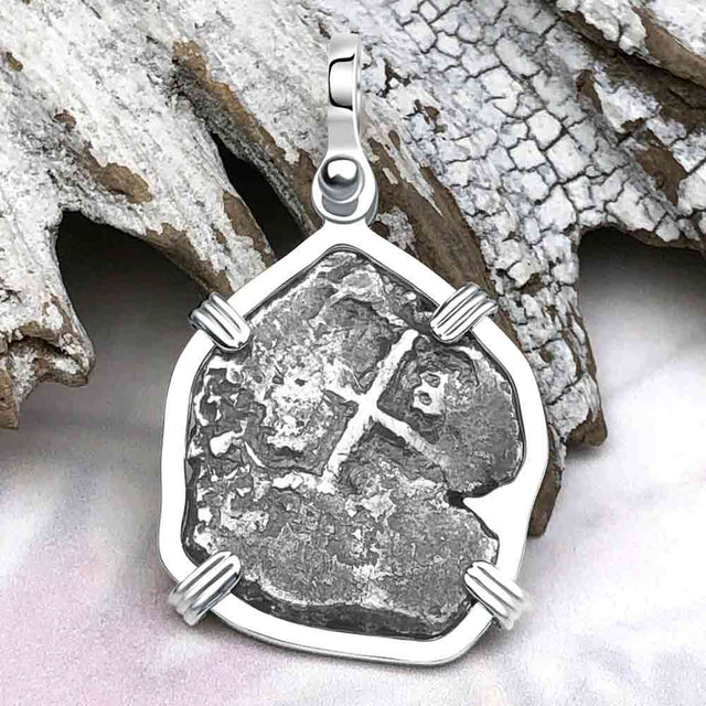 Pirate Era 1732 Spanish 1 Reale Piece of Eight Sterling Silver Pendant
