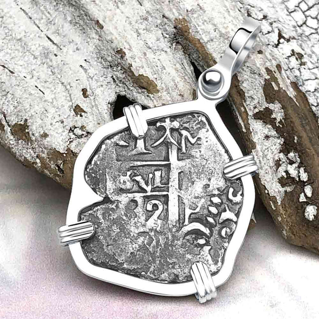Pirate Era 1732 Spanish 1 Reale Piece of Eight Sterling Silver Pendant