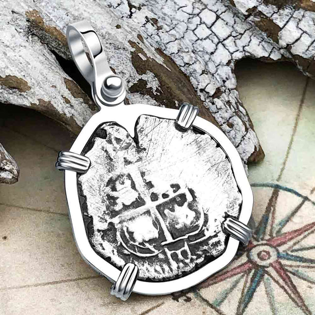 Pirate Era 1663 Spanish 1 Reale Piece of Eight Sterling Silver Pendant