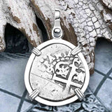 Pirate Era 1688 Spanish 1 Reale Piece of Eight Sterling Silver Pendant