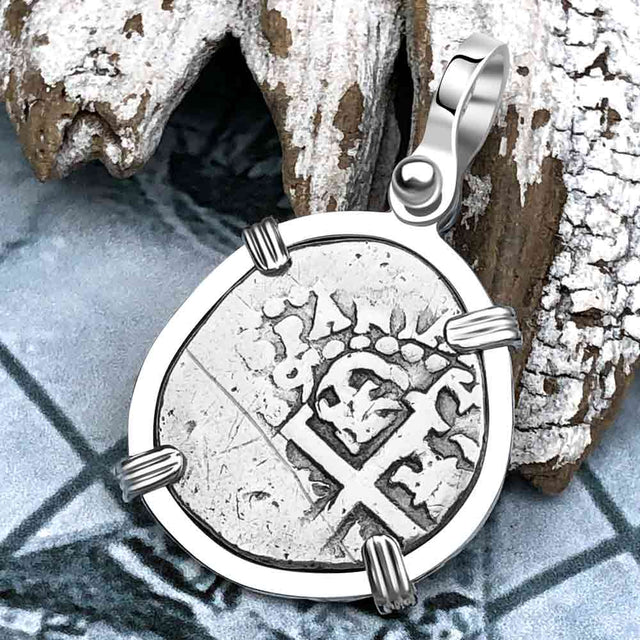 Pirate Era 1688 Spanish 1 Reale Piece of Eight Sterling Silver Pendant