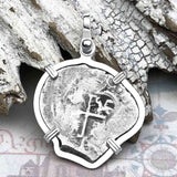 Pirate Era 1670s Spanish 1 Reale Piece of Eight Sterling Silver Pendant