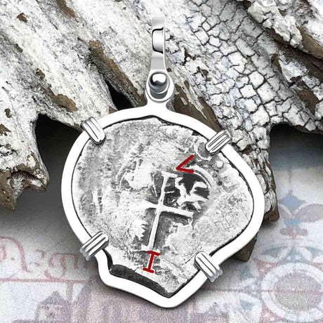 Pirate Era 1670s Spanish 1 Reale Piece of Eight Sterling Silver Pendant
