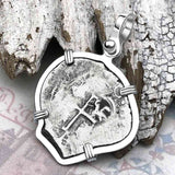 Pirate Era 1670s Spanish 1 Reale Piece of Eight Sterling Silver Pendant