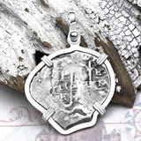 Pirate Era 1670s Spanish 1 Reale Piece of Eight Sterling Silver Pendant