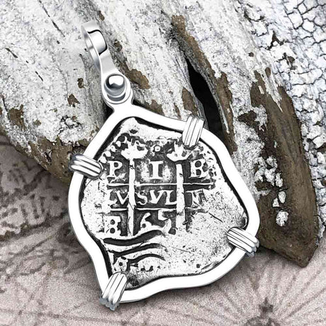 Pirate Era 1665 Spanish 1 Reale Piece of Eight Sterling Silver Pendant