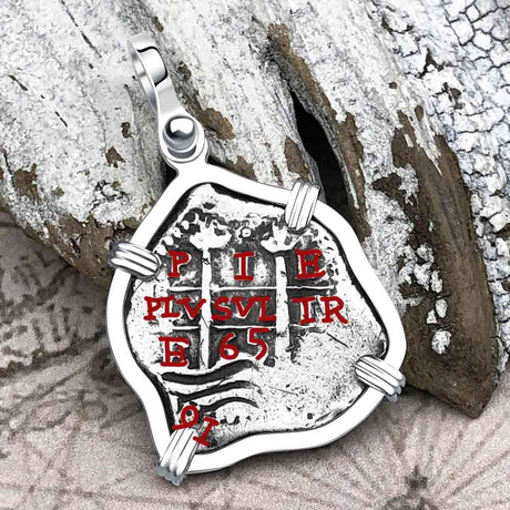 Pirate Era 1665 Spanish 1 Reale Piece of Eight Sterling Silver Pendant