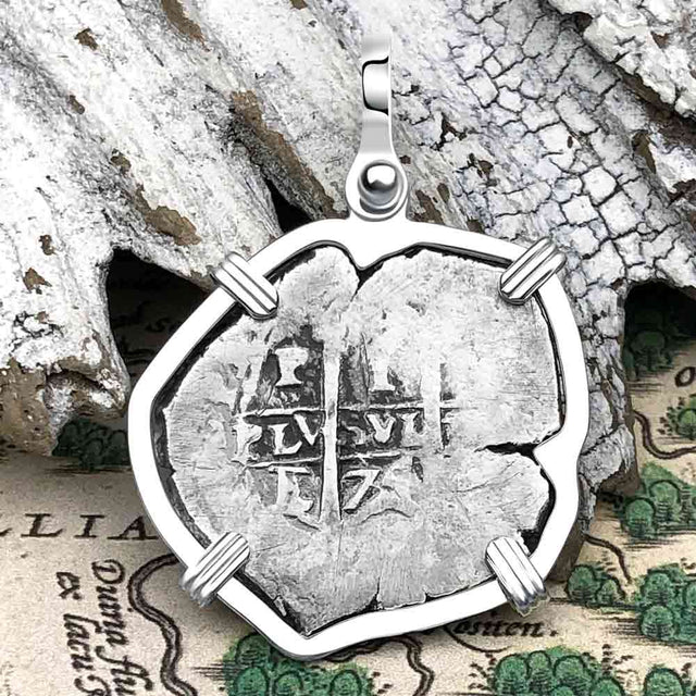 Pirate Era 1674 Spanish 1 Reale Piece of Eight Sterling Silver Pendant