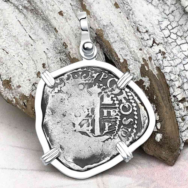 Pirate Era 1664 Spanish 1 Reale Piece of Eight Sterling Silver Pendant