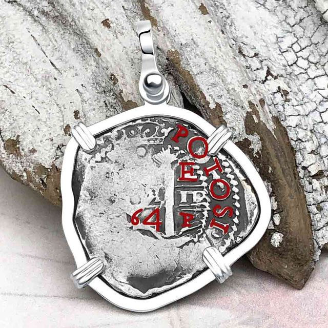 Pirate Era 1664 Spanish 1 Reale Piece of Eight Sterling Silver Pendant