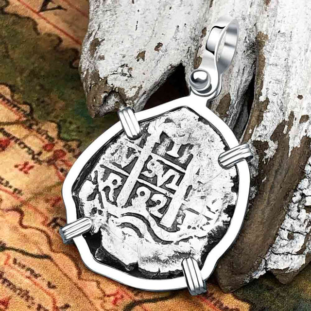 Pirate Era 1692 Spanish 1 Reale Piece of Eight Sterling Silver Pendant