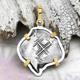 Pirate Era 1668 Spanish 1 Reale Piece of Eight 14K Gold & Sterling Silver Pendant