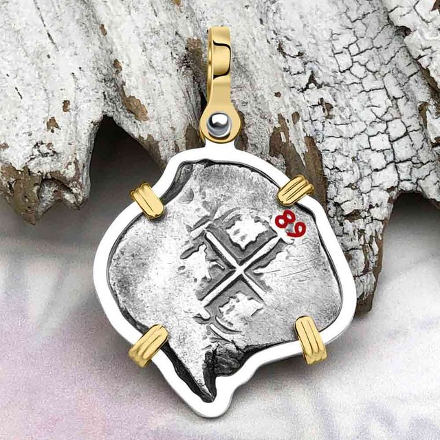 Pirate Era 1668 Spanish 1 Reale Piece of Eight 14K Gold & Sterling Silver Pendant
