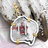 Pirate Era 1668 Spanish 1 Reale Piece of Eight 14K Gold & Sterling Silver Pendant