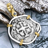 Pirate Era 1737 Spanish 2 Reale Piece of Eight 14K Gold & Sterling Silver Pendant