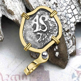 Dated 1677 Rimac River Good Luck Spanish 1/2 Reale Piece of Eight 14K Gold Pendant