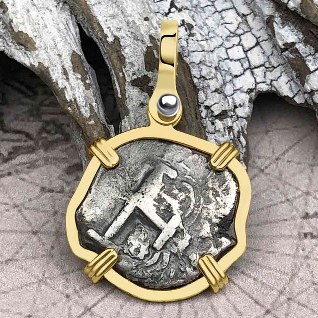 Pirate Era 1737 Spanish 1 Reale Cob Piece of Eight 14K Gold Pendant
