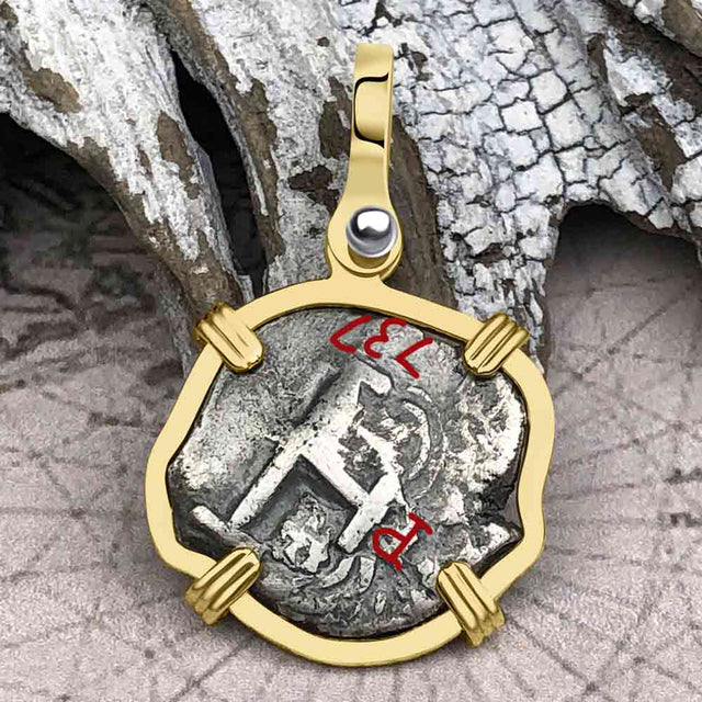 Pirate Era 1737 Spanish 1 Reale Cob Piece of Eight 14K Gold Pendant