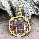 Pirate Era 1737 Spanish 1 Reale Cob Piece of Eight 14K Gold Pendant
