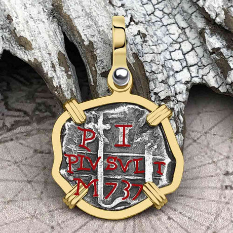 Pirate Era 1737 Spanish 1 Reale Cob Piece of Eight 14K Gold Pendant