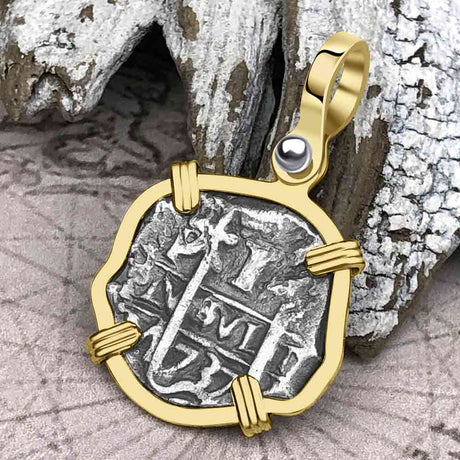 Pirate Era 1737 Spanish 1 Reale Cob Piece of Eight 14K Gold Pendant