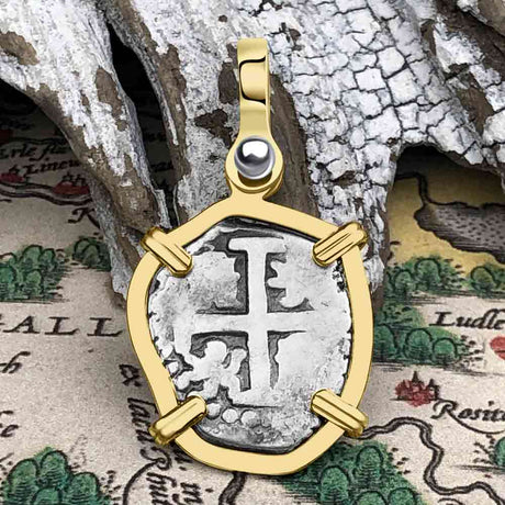 Pirate Era 1700 Spanish 1/2 Reale Cob Piece of Eight 14K Gold Pendant 