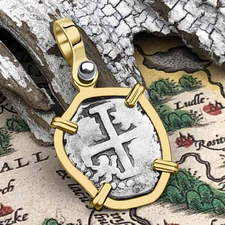 Pirate Era 1700 Spanish 1/2 Reale Cob Piece of Eight 14K Gold Pendant 