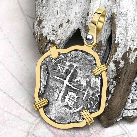 Pirate Era 1699 Spanish 1 Reale Cob Piece of Eight 14K Gold Pendant
