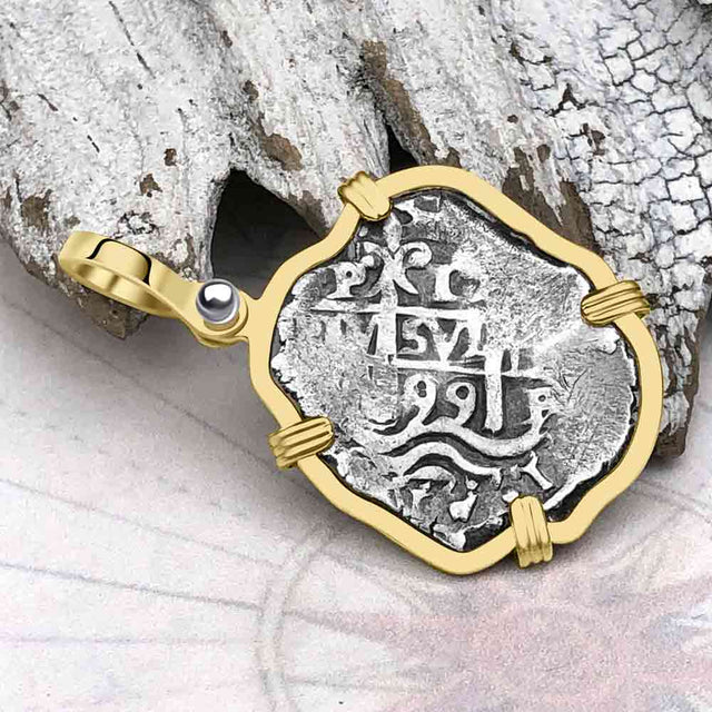 Pirate Era 1699 Spanish 1 Reale Cob Piece of Eight 14K Gold Pendant