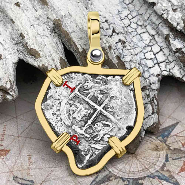 Heart Shaped Pirate Era 1692 Spanish 1 Reale Cob Piece of Eight 14K Gold Pendant