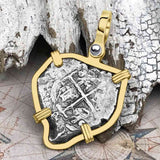Heart Shaped Pirate Era 1692 Spanish 1 Reale Cob Piece of Eight 14K Gold Pendant