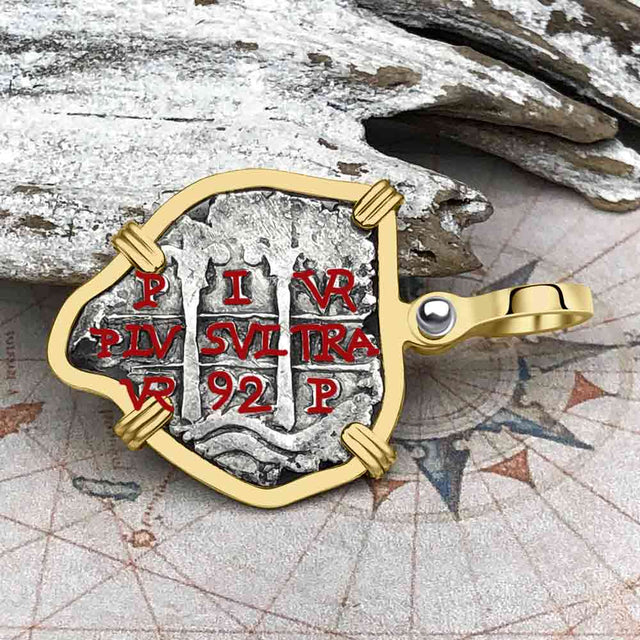 Heart Shaped Pirate Era 1692 Spanish 1 Reale Cob Piece of Eight 14K Gold Pendant