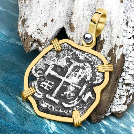 Pirate Era 1749 Spanish 2 Reale Cob Piece of 8 14K Gold Pendant
