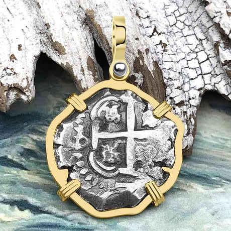 Pirate Era 1749 Spanish 2 Reale Cob Piece of 8 14K Gold Pendant 