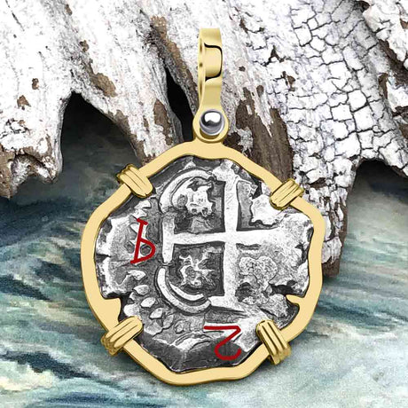 Pirate Era 1749 Spanish 2 Reale Cob Piece of 8 14K Gold Pendant 