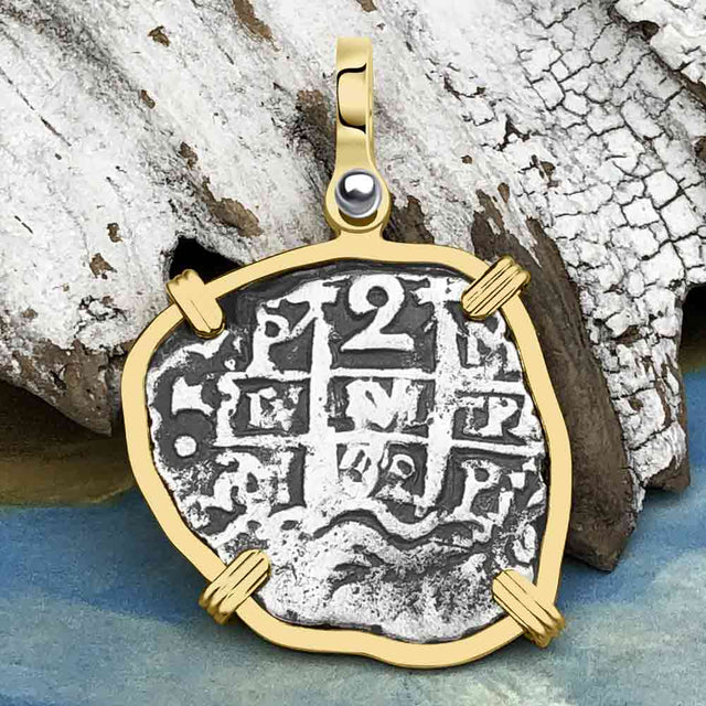 Princess Louisa Shipwreck Dated 1732 2 Reale Piece of Eight 14K Gold Pendant